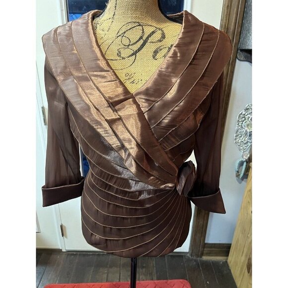 Cachet Tops - 90s cachet copper brown silky,‎ crop crossover jacket/blouse, rare, vintage Sz 6